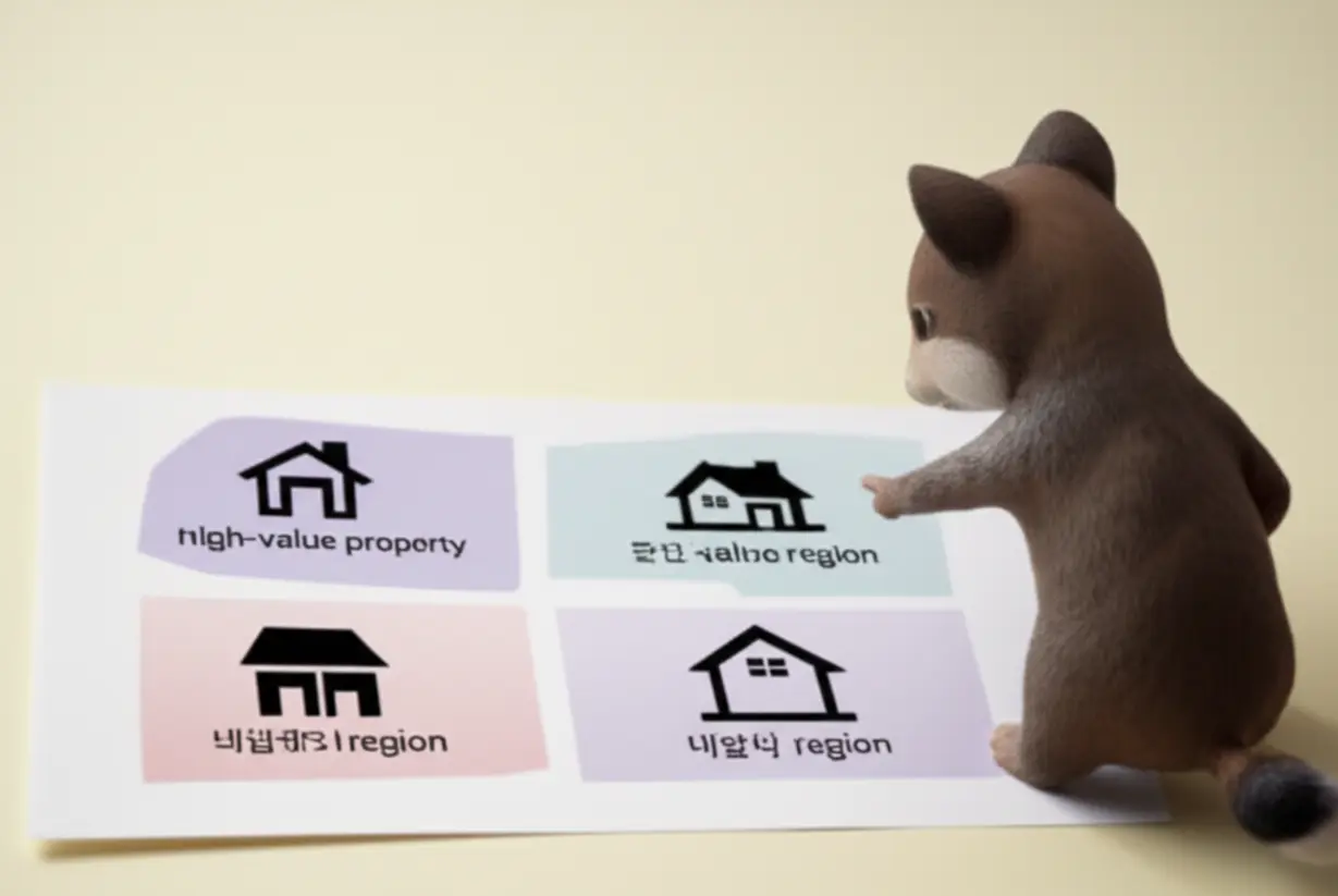 다양한-지역과-부동산-유형을-나타내는-지도-위에서-투자-대상을-살펴보는-귀여운-동물-캐릭터.-똘똘한-한-채-전략과-지방-투자의-가능성을-표현합니다.