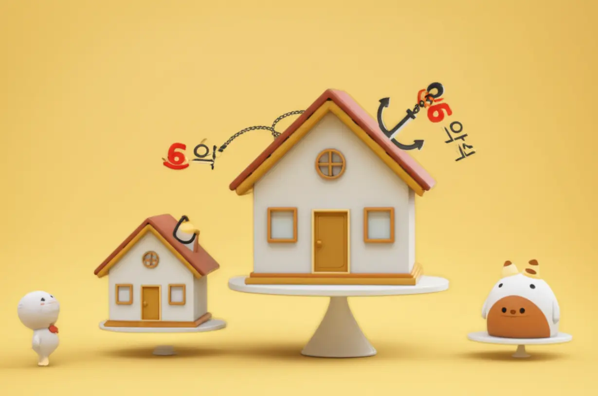 6억-대출-한도가-고가-및-저가-아파트-가격에-미치는-상대적-영향을-보여주는-귀여운-비교-그림.-집-모양과-제한된-대출-금액을-나타냅니다.