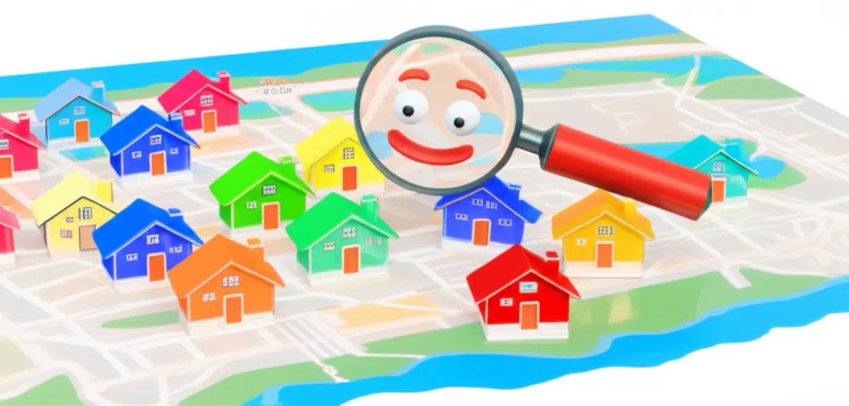 서울-지도-위에서-집을-찾는-모습을-표현한-3D-이미지입니다.-돋보기가-특정-지역을-가리키며,-서울에서-나에게-맞는-원룸을-현명하게-선택하고-주거비를-줄이는-전략을-상징합니다.