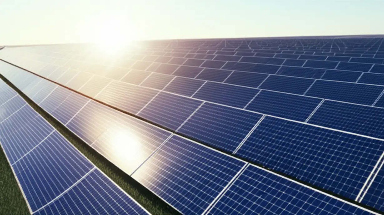 햇빛-아래-펼쳐진-태양광-패널들이-미래-에너지-산업의-성장을-상징하는-모습.-RE100-시대의-태양광-산업-발전을-나타냅니다.