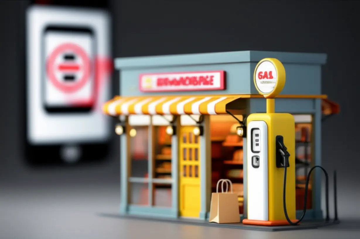 주유소와-편의점을-나타내는-3D-아이콘과-배달앱-사용-불가-표시가-있는-스마트폰-아이콘.-민생회복-소비쿠폰-사용처-중-특정-장소에-대한-정보를-보여줌.