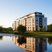 김해-장유-대청천-에피트-아파트-전경,-푸른-강물이-흐르는-신축-아파트의-평화로운-모습,-내집마련의-꿈을-담은-김해-아파트.