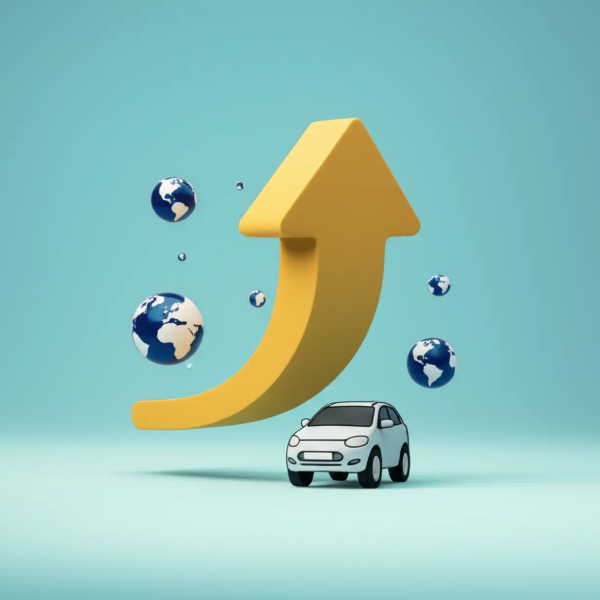 위로-향하는-상승-화살표와-지구본-모양의-작은-아이콘들,-그리고-자동차-아이콘이-함께-있는-이미지,-미국-관세-협상-타결-후-글로벌-증시와-자동차-시장의-긍정적인-기대를-나타냅니다.