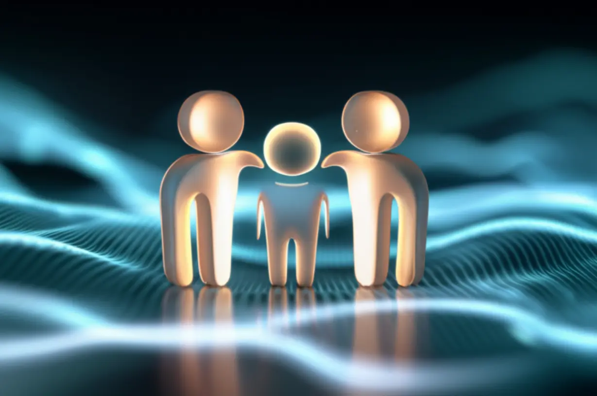 서로-연결된-형태로-가족의-보호를-상징하는-추상적인-3D-이미지,-디지털-정보의-현명한-사용을-통한-가족-안전-지키기