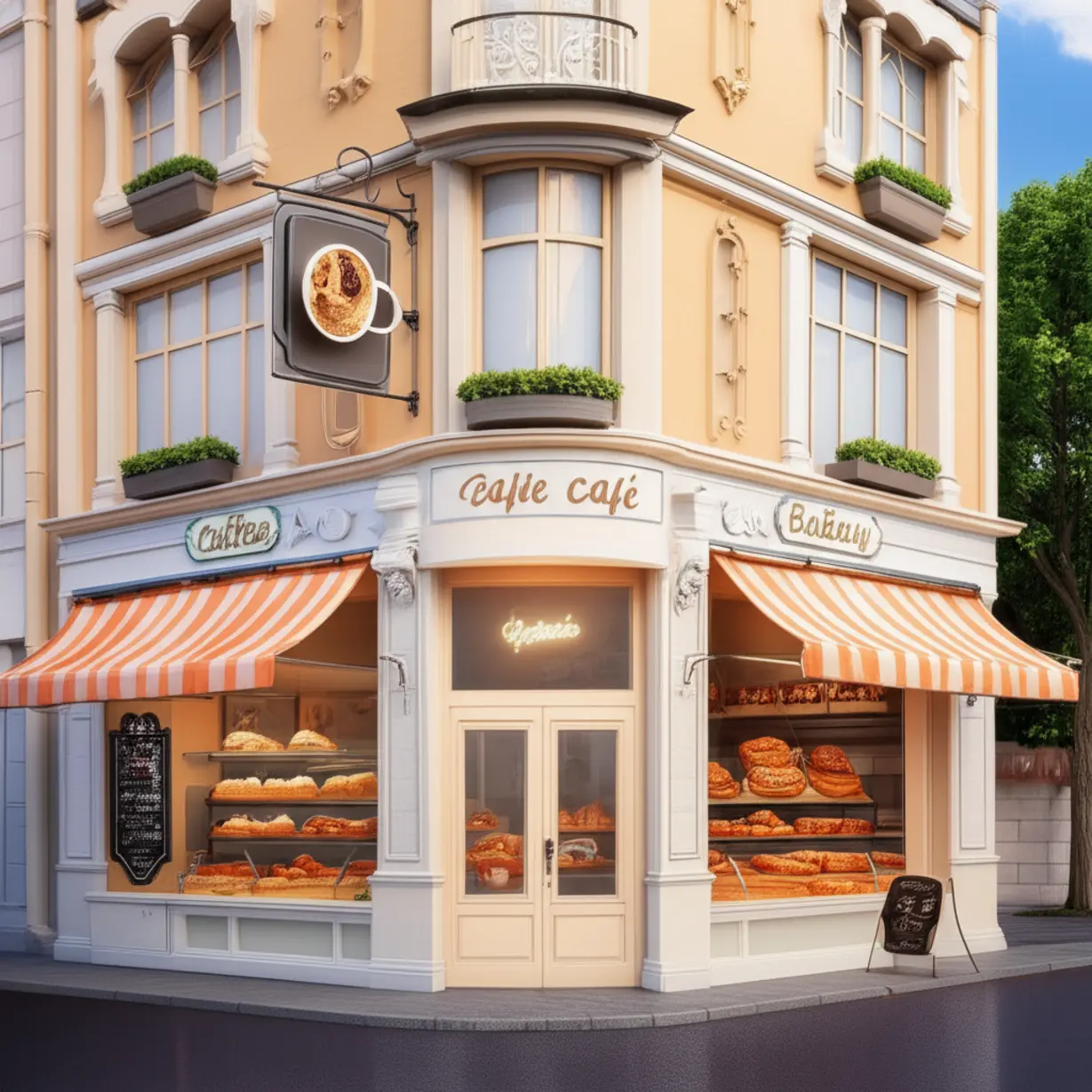 따뜻한-분위기의-대형-베이커리-카페-귀여운-3D-건물-그림