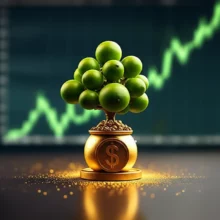 황금-동전-화분에-심겨진-돈-주머니-모양의-잎을-가진-식물.-안정적인-주식-투자와-풍요로운-배당-수익을-상징하며,-노후-자산-증식을-위한-현명한-재테크-방법을-보여주는-이미지입니다.