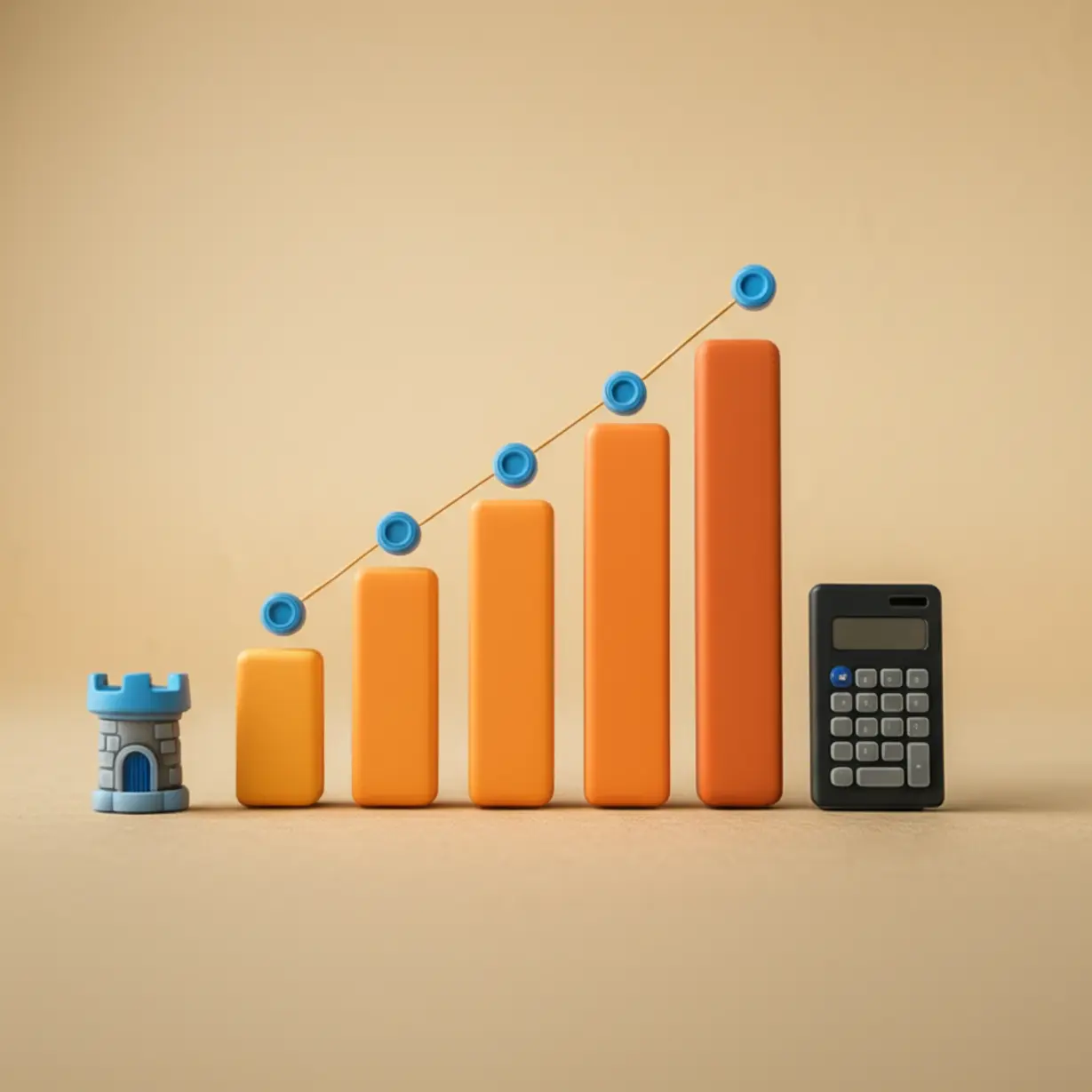 게임-캐릭터-아이콘-옆에-작아지는-그래프와-계산기가-있어-엔씨소프트의-효율적인-비용-절감과-재무-개선-노력을-보여주는-3D-그림입니다.