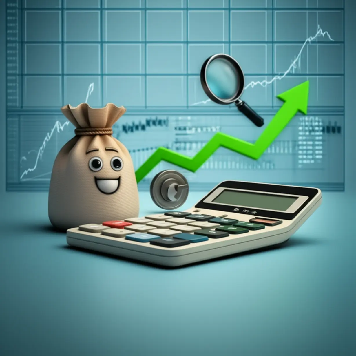 대출-규제-속-금융-지혜를-나타내는-3D-이미지.-계산기와-상승-그래프로-대출-전략을-설명합니다.