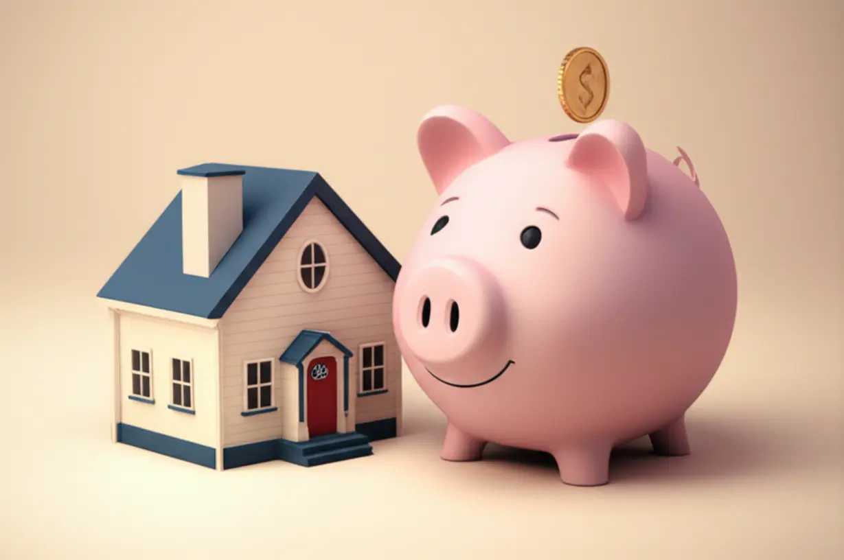 집-옆에-있는-저금통,-양도소득세를-절약하는-지혜로운-방법을-상징하는-이미지