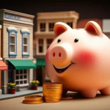 2025-민생회복지원금-상징-귀여운-저금통과-동네-가게-이미지