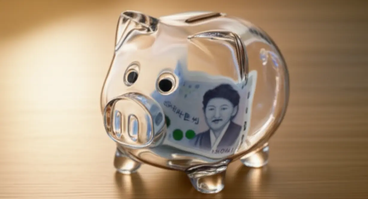 민생회복-소비쿠폰과-동전이-가득한-유리-돼지저금통,-서민-생활-안정과-경제-활성화를-나타냅니다.