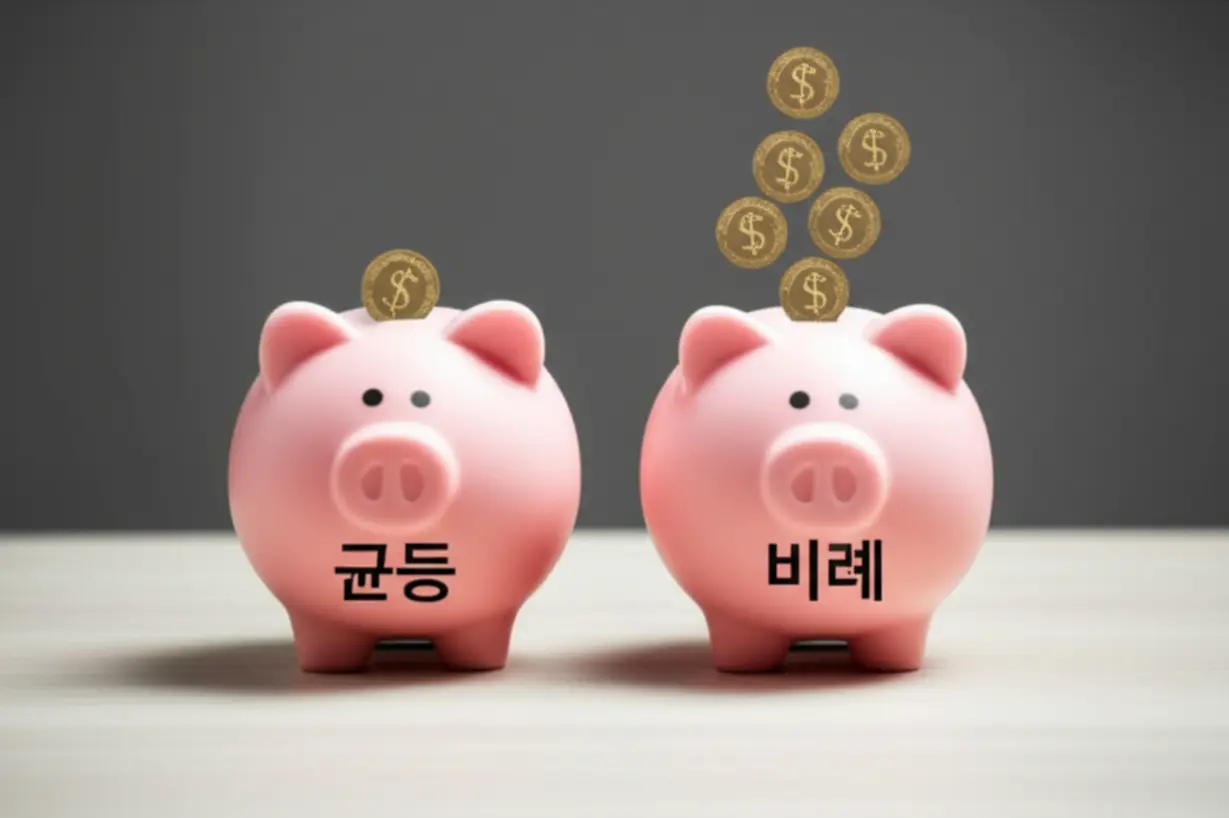 대한조선-공모주-청약-시-선택할-수-있는-균등-배정과-비례-배정-전략을-보여주는-귀여운-돼지-저금통-이미지.