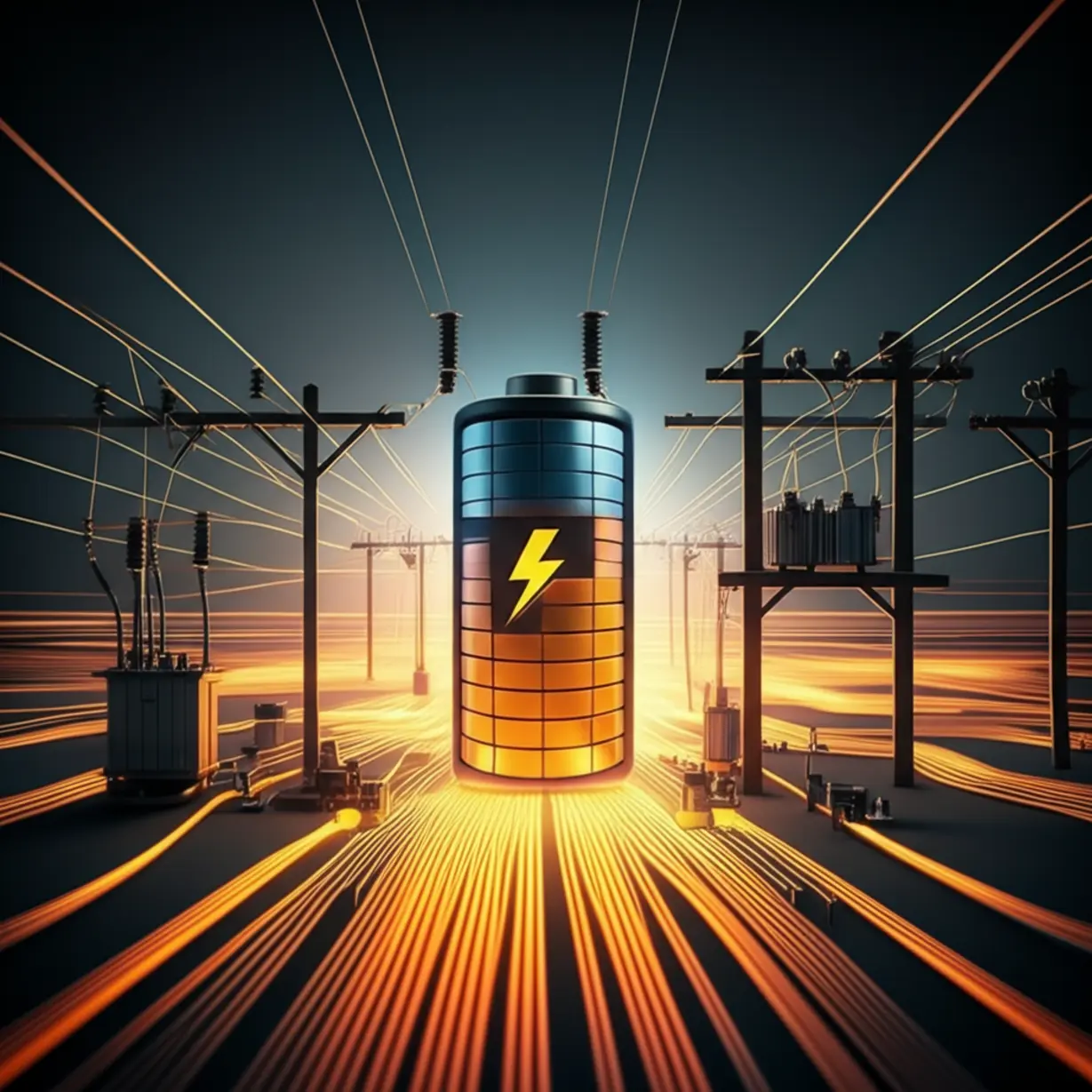 전력망과-배터리-부품들이-서로-연결되어-에너지를-효율적으로-분배하는-모습.-RE100-산업단지에-필수적인-전력-인프라와-배터리-소재-산업의-중요성을-나타냅니다.