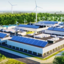 RE100-산업단지에서-태양광-패널과-풍력-터빈,-ESS가-조화롭게-배치된-미래-도시-전경.-친환경-에너지를-활용한-RE100-산업단지의-청정한-모습을-보여줍니다.