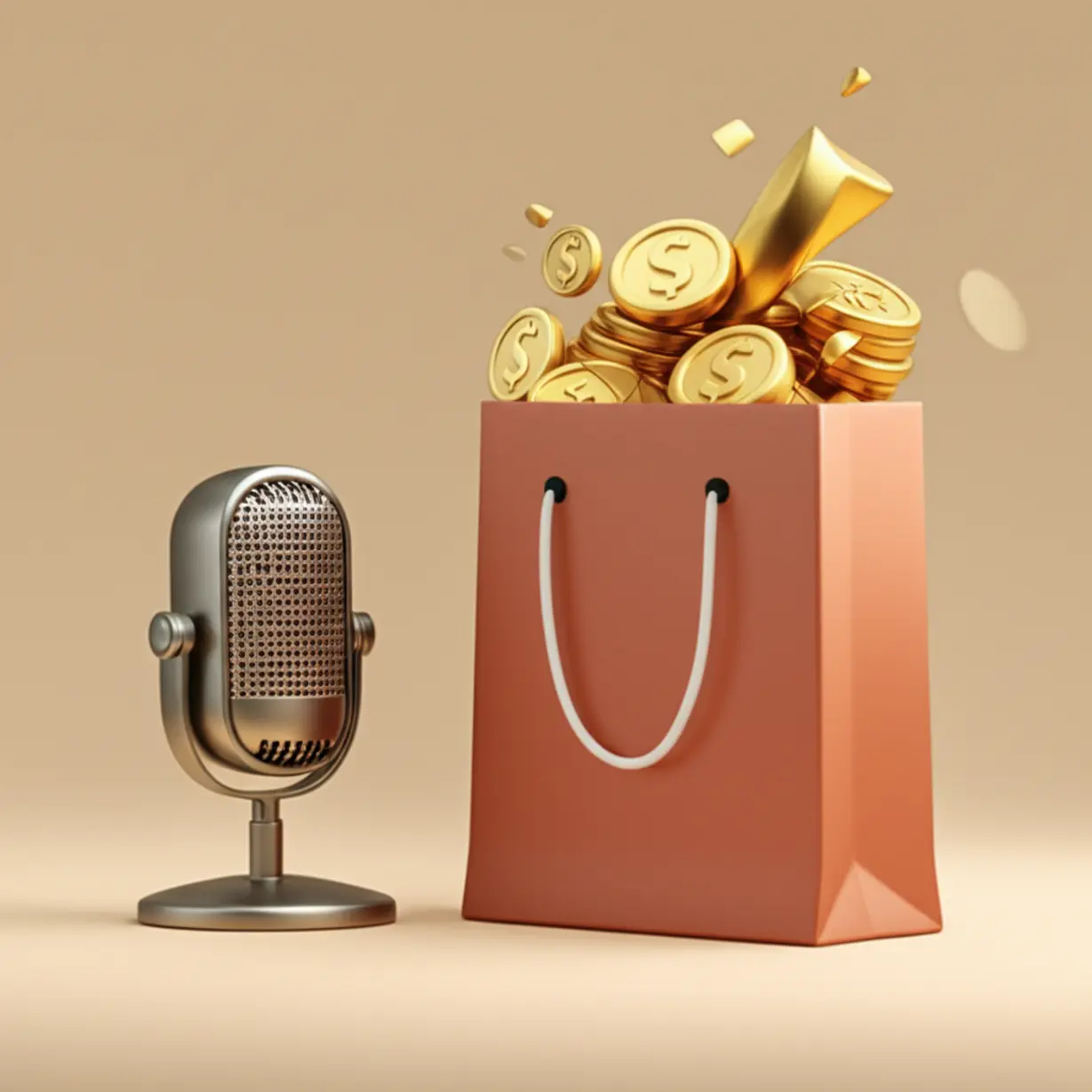 쇼핑백-가득한-금화와-마이크-모습-귀여운-3D-이미지-(Cute-3D-image-of-a-shopping-bag-full-of-gold-coins-and-a-microphone)