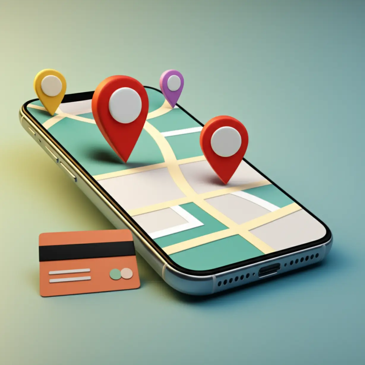 스마트폰-지도-앱에-표시된-여러-가게-위치와-신용카드-아이콘,-소비쿠폰-사용처-조회-방법을-보여주는-이미지.