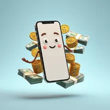 단통법-폐지로-통신비-절약을-상징하는-귀여운-스마트폰-캐릭터와-돈뭉치가-함께-있는-3D-이미지