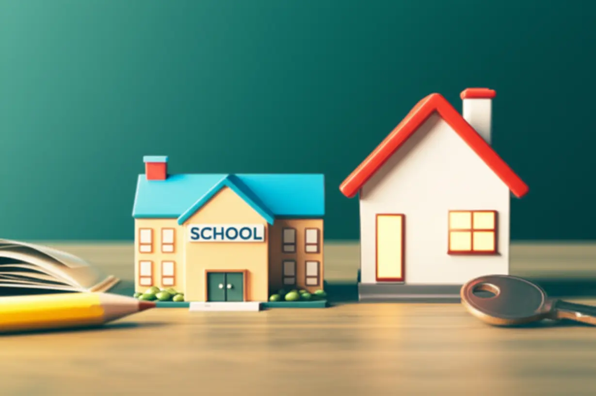 한부모가정을-위한-교육-지원과-주거-혜택을-상징하는-귀여운-3D-이미지.-학교-건물과-아늑한-집이-나란히-있습니다.