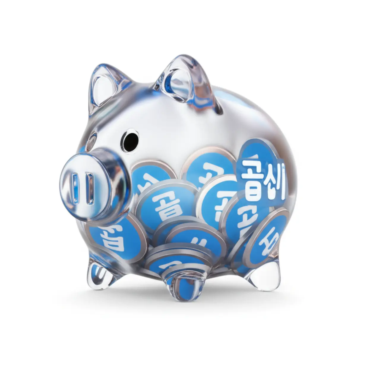 단통법의-투명성을-상징하는-휴대폰-모양-동전으로-채워진-투명한-3D-저금통-이미지