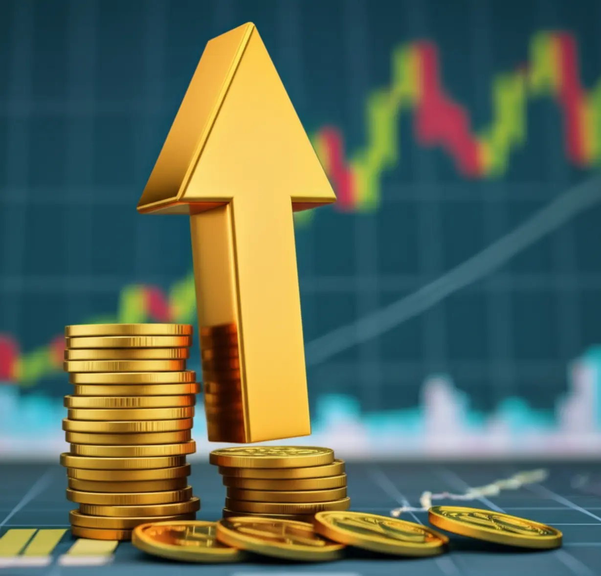 황금-동전-더미-위에-놓인-상향-화살표.-주가가-상승해도-높은-배당-수익률을-유지하는-기업의-특별한-상황을-표현하며,-안정적인-성장을-나타냅니다.
