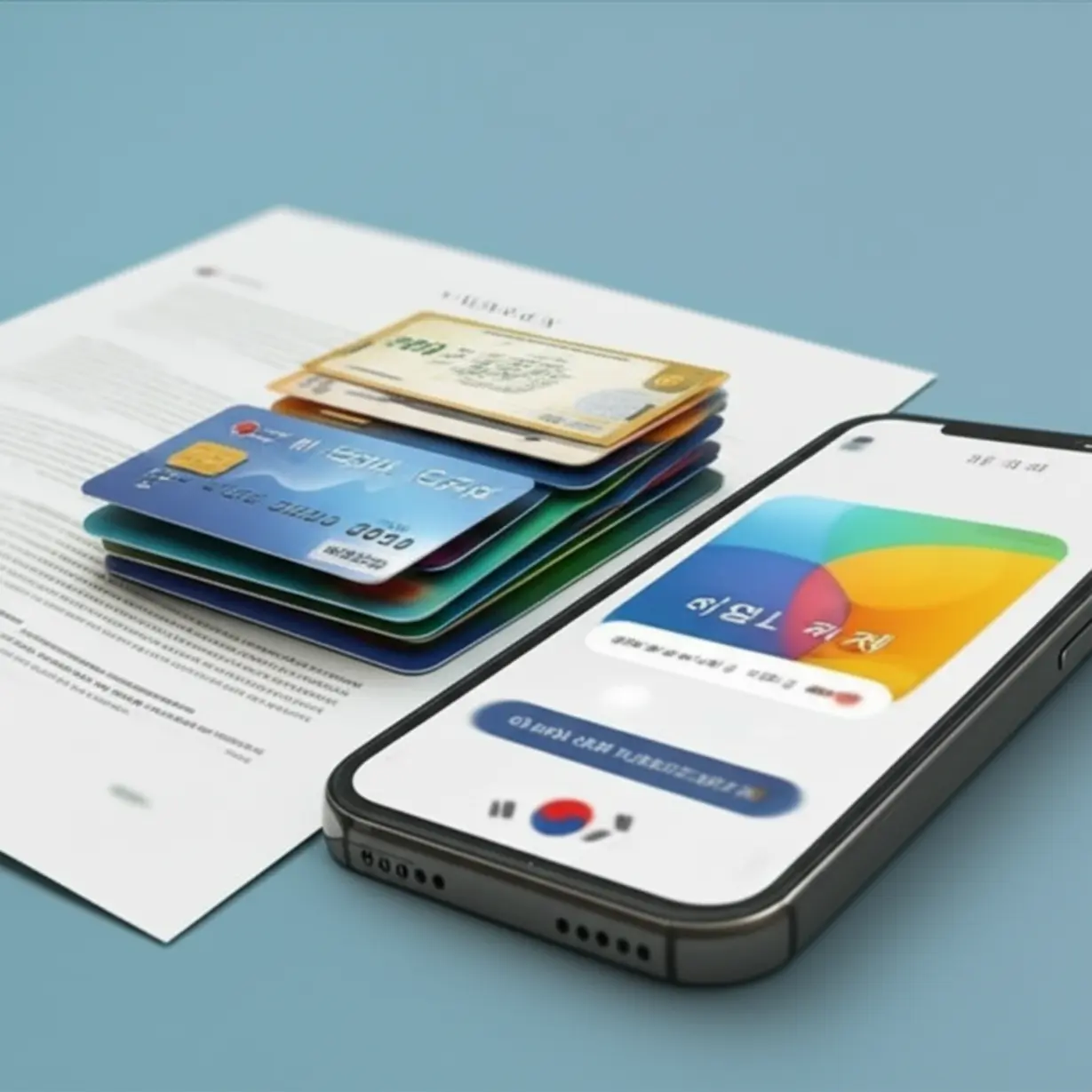 다양한-한국-결제-수단이-정돈된-모습.-신용카드,-온누리상품권,-휴대폰의-모바일-쿠폰이-함께-놓여-민생회복-소비쿠폰의-다양한-지급-방식을-나타냅니다.