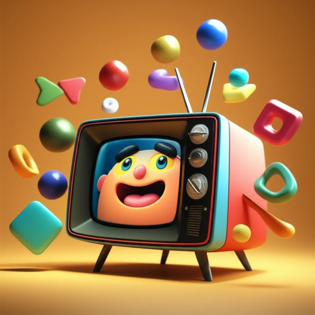 옛날-텔레비전에-만화-캐릭터가-나오는-모습-귀여운-3D-이미지-(Cute-3D-image-of-a-cartoon-character-on-a-vintage-television)