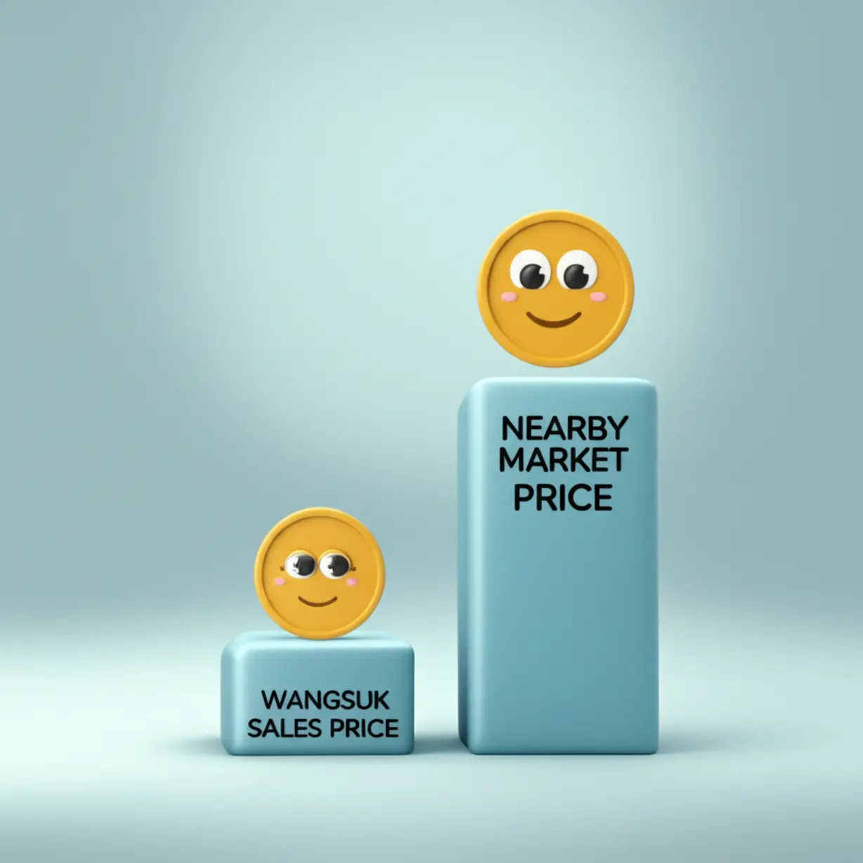 남양주왕숙-분양가와-주변-시세를-귀여운-3D-막대-그래프로-비교한-이미지.-왕숙-아파트의-안전마진을-직관적으로-보여줍니다.