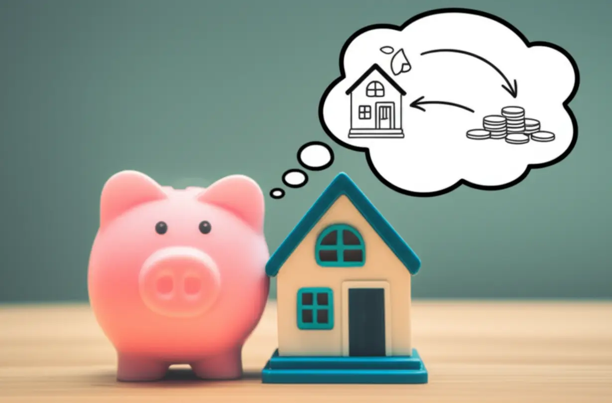집-모형과-돼지-저금통,-돈이-오가는-화살표가-있는-귀여운-3D-이미지.-전세퇴거자금대출의-개념과-보증금-반환-과정을-상징합니다.