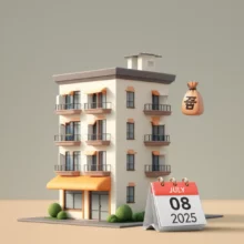 서울-고척-푸르지오-힐스테이트-무순위-청약-기회를-상징하는-귀여운-3D-이미지입니다.-아파트-건물과-줍줍-가방,-그리고-7월-8일이-표시된-달력.