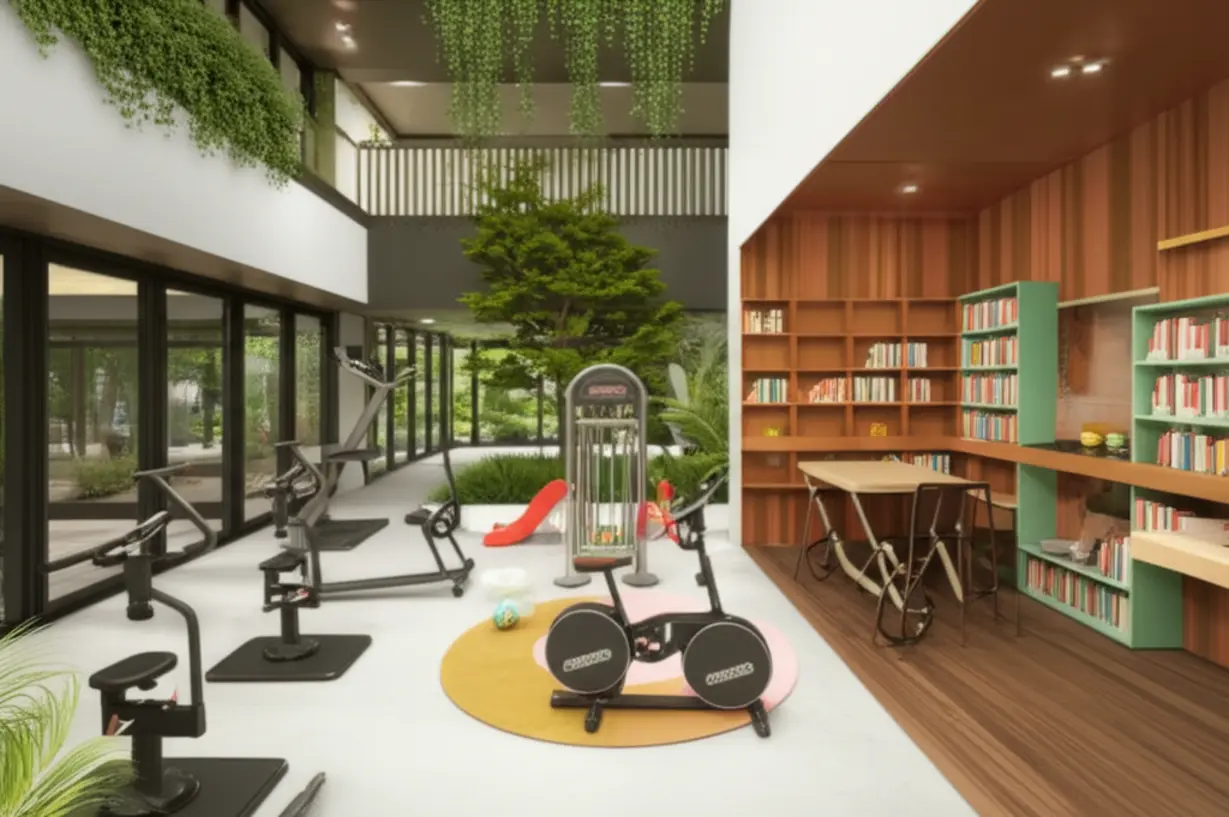 용인-양지-경남아너스빌의-다양한-커뮤니티-시설들입니다.-운동-시설,-작은-도서관,-그리고-어린이들을-위한-공간이-아기자기하게-표현되어-있어,-입주민들이-편리하고-건강한-생활을-즐길-수-있음을-보여줍니다.-용인-아파트의-풍요로운-생활-환경을-상징합니다.