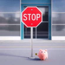 임차권등기-아파트-계약-위험을-알리는-아파트-건물-앞에-놓인-빨간-정지-표지판과-걱정하는-돼지-저금통.