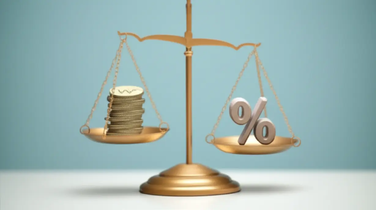 한쪽에는-한국-동전-더미가,-다른-쪽에는-백분율-기호가-놓여-균형을-이루는-귀여운-3D-저울-이미지.-가족-간-대출-시-적정한-이자율을-설정하고-법적-기준을-준수하는-중요성을-나타냅니다.