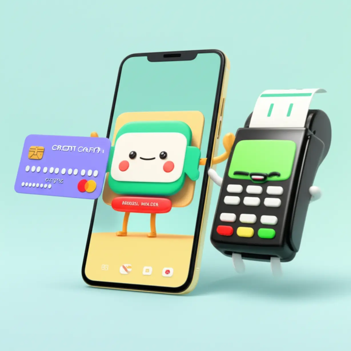 배달의민족-앱-화면과-만나서-카드-결제하는-모습을-상징하는-귀여운-스마트폰과-카드-단말기-그림