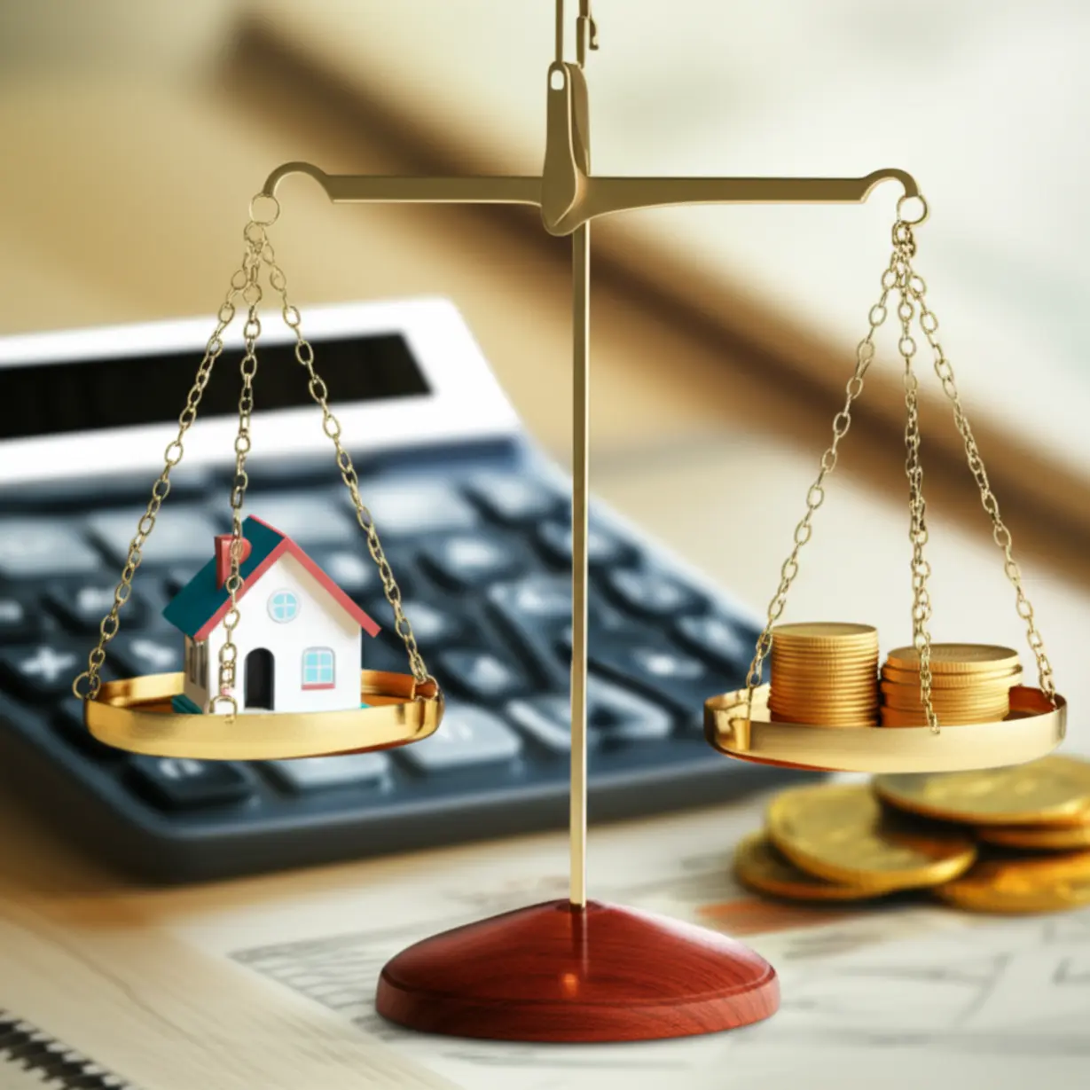 65세-기초연금-수급자격-소득인정액-기준,-저울-위에-놓인-집과-돈-이미지.