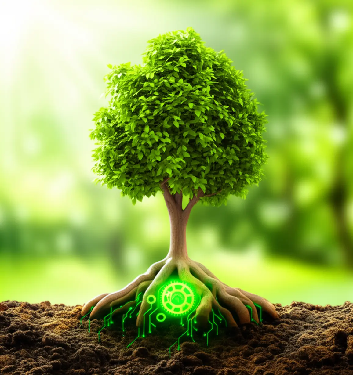 바이오-산업의-빠른-성장을-보여주는,-작은-새싹이-거대한-나무로-자라나는-귀여운-3D-이미지.-기술과-생명이-결합하여-눈부신-발전을-이룬-모습을-표현.