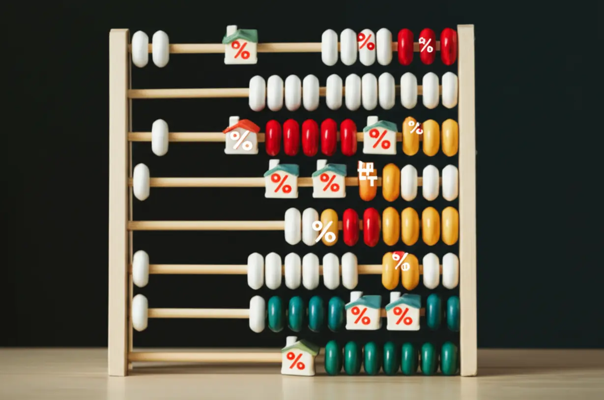 주택-모양과-퍼센트가-그려진-귀여운-3D-주판-이미지,-중개수수료-상한-요율-기준을-시각화.