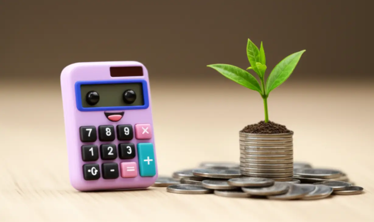 삼성전자-배당수익률-계산과-현명한-투자를-나타내는-귀여운-3D-계산기와-성장하는-식물-이미지.
