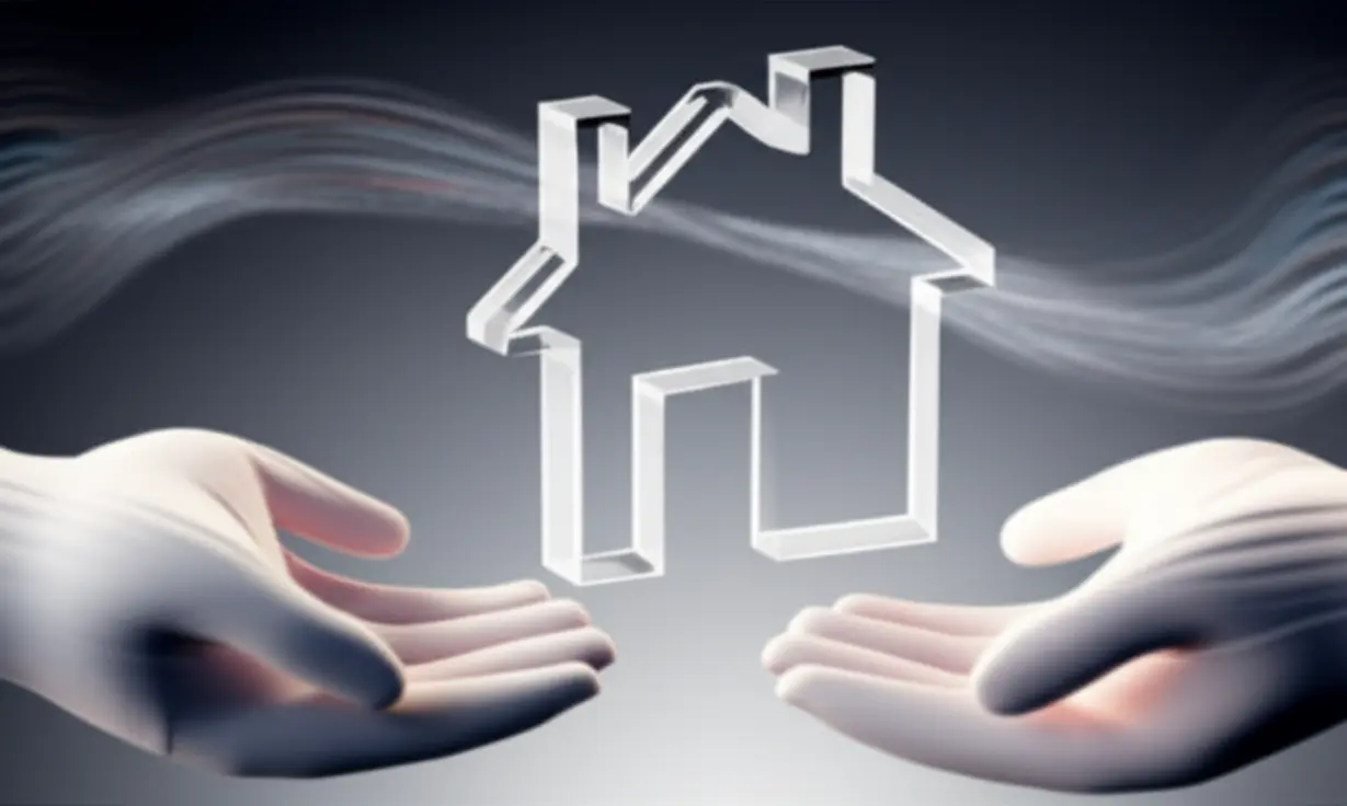 두-손이-작은-집-모양의-아이콘을-주고받는-모습의-3D-이미지.-배경에는-부동산-관련-서류나-정보-흐름이-어렴풋이-보입니다.-부동산-거래-시-토지이음의-중요성을-상징적으로-보여줍니다.
