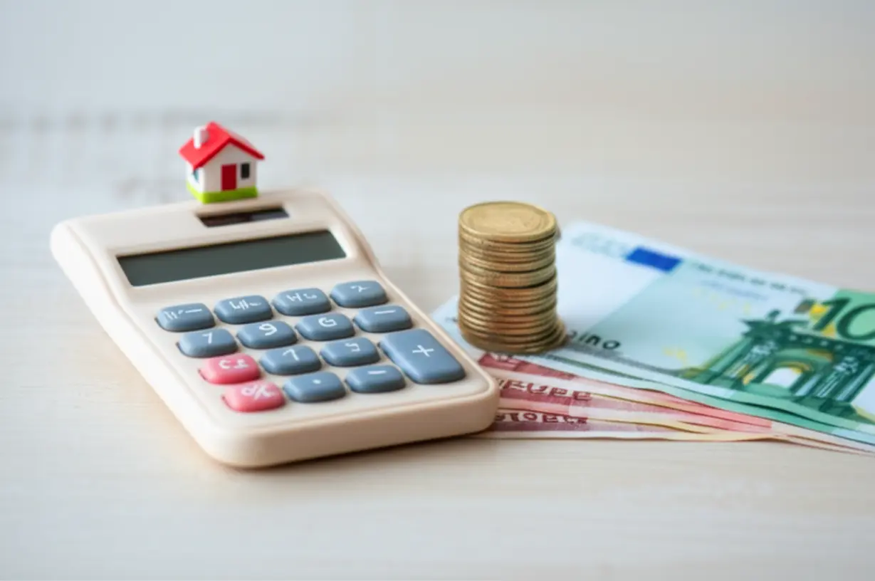 청라-피크원-푸르지오의-분양가와-계약금을-시각적으로-표현한-3D-이미지로,-계산기와-돈뭉치가-보입니다.