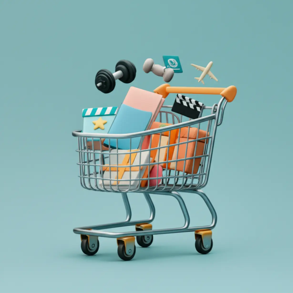 운동,-독서,-영화,-선물,-여행-등을-상징하는-다양한-아이콘이-담긴-3D-장바구니,-경기도-청년복지포인트의-다양한-사용처를-나타냅니다.