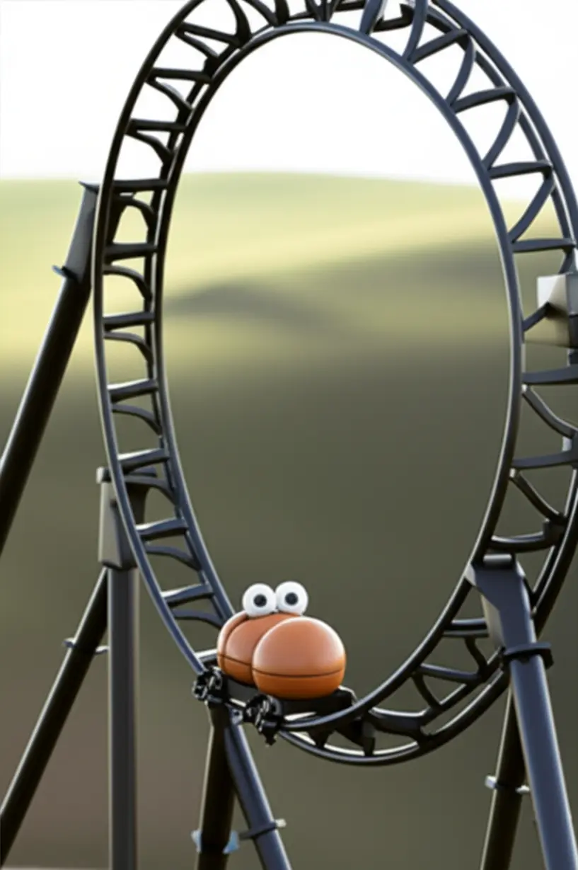 정치-테마주의-급격한-주가-변동성을-상징하는-귀여운-3D-롤러코스터-이미지.-투자-위험성을-경고합니다.