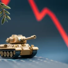 러우-휴전-소식에-놀라-하락하는-방산주-주가를-상징하는-귀여운-탱크와-주식-그래프.-평화와-투자-사이의-복잡한-감정.