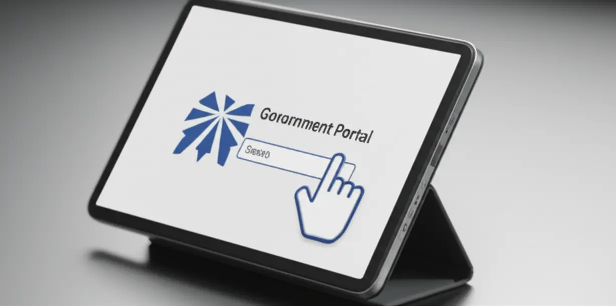 정부24-웹사이트를-상징하는-깔끔한-컴퓨터-화면-3D-이미지로,-온라인을-통한-무주택-증명-서류-발급-과정을-보여줍니다.