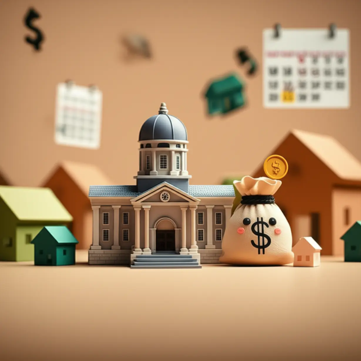 정부-건물-모양의-저금통에-돈을-넣는-3D-이미지.-채권입찰제의-증세-목적과-미래-경제-영향을-상징적으로-보여줍니다.