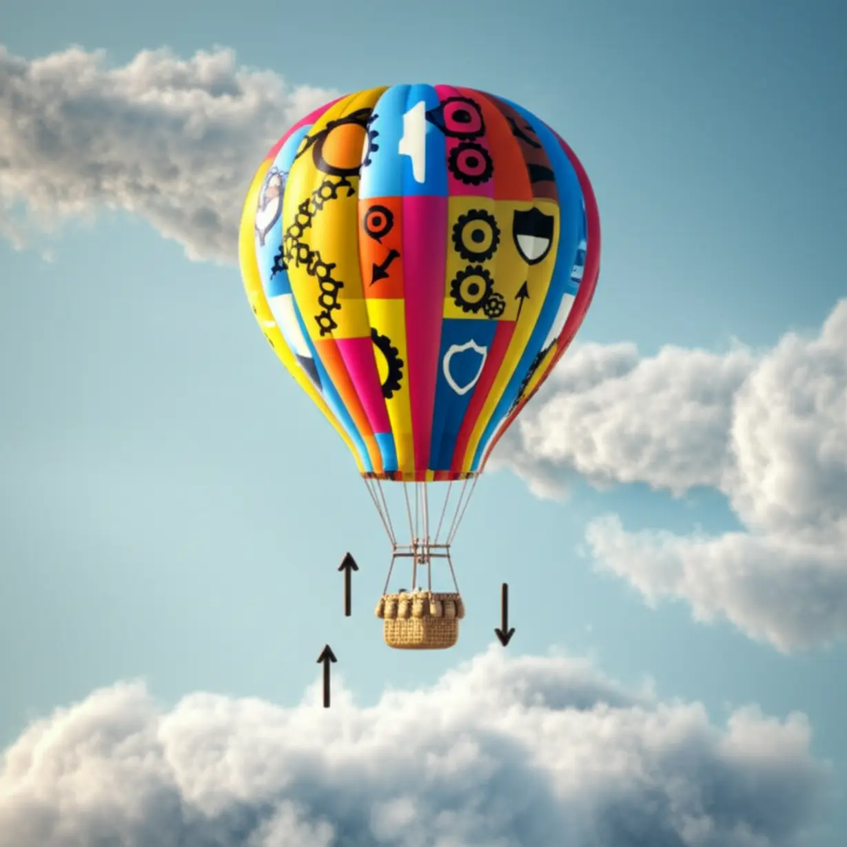 다양한-전략-상징으로-이루어진-열기구가-구름-속을-지나는-이미지.-헤지펀드의-위험-관리와-고수익-전략을-표현했습니다.