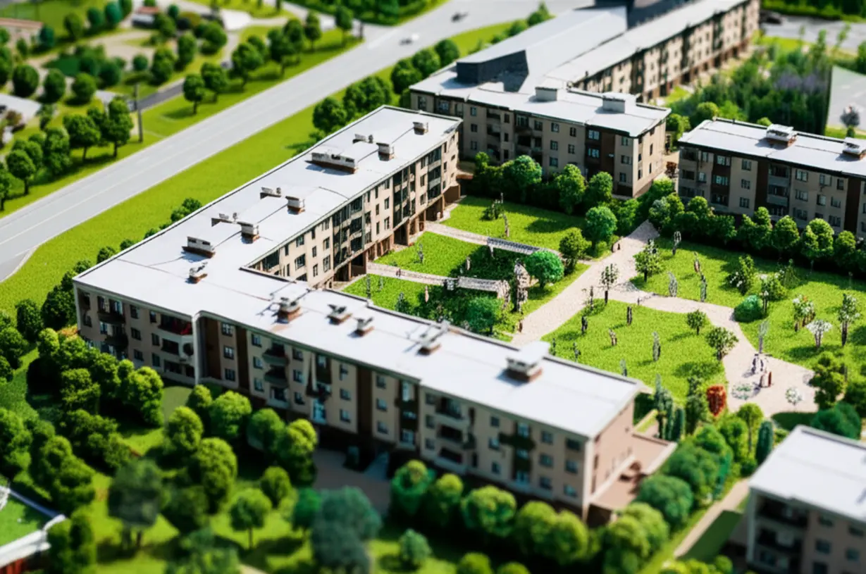 안양-박달동-호현-센트럴-아이파크-단지의-아기자기한-배치-모형.-넓은-동간-거리와-풍부한-조경이-돋보이는-쾌적한-아파트-단지-모습.