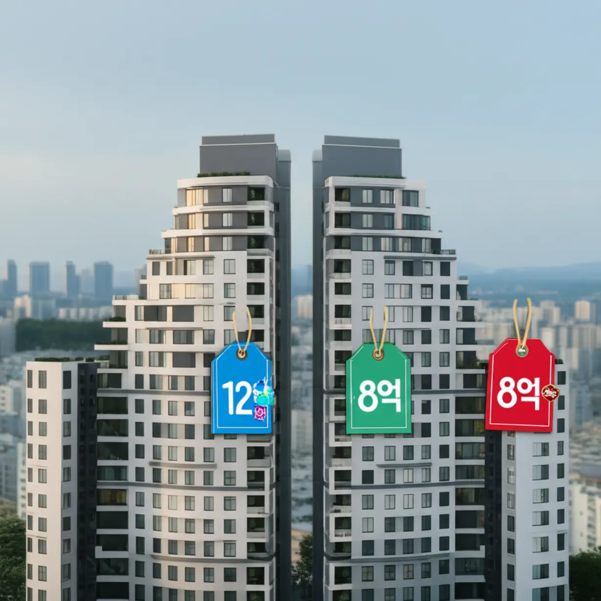 새-아파트에-시세와-분양가-상한제가-적용된-가격표가-붙어있는-3D-이미지.-로또-청약의-원인을-설명하는-부동산-그림입니다.