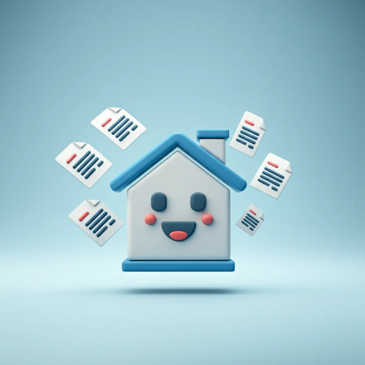 주택청약-홈을-상징하는-귀여운-집-아이콘과-주변에-떠-있는-서류들-3D-이미지로,-청약-관련-무주택-확인-과정을-표현합니다.