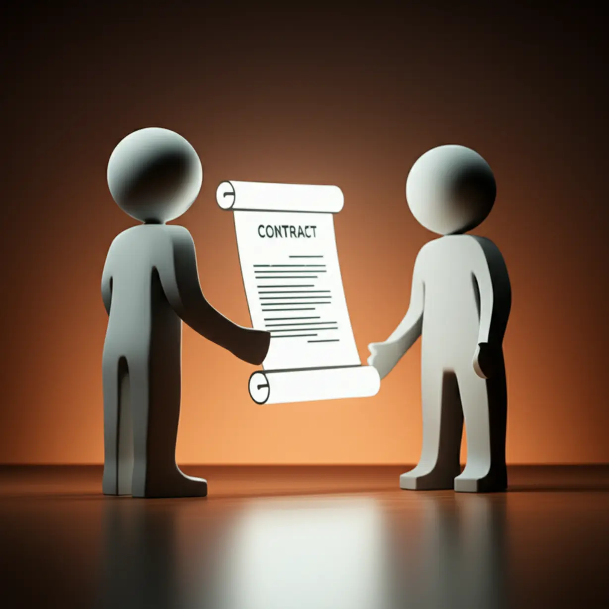 추상적인-두-가족-구성원-사이에-빛나는-계약서-두루마리가-떠-있는-귀여운-3D-이미지.-가족-간-돈거래-시-차용증이-오해를-방지하고-관계를-명확히-하는-중요성을-나타냅니다.