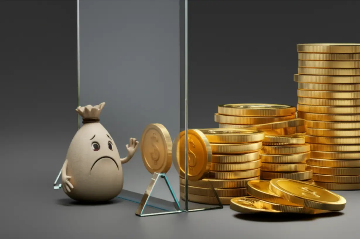 임차권등기-아파트-계약-시-보증금을-보호받지-못하는-상황을-상징하는-투명한-장벽-너머의-돈더미와-슬픈-돈-주머니.